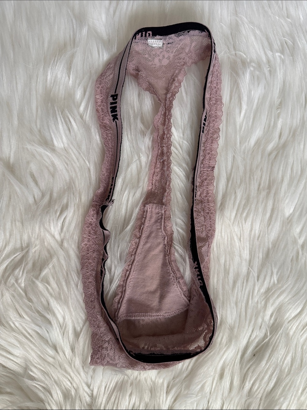 Vintage Victoria’s Secret PINK Lace Thong Panty in Dusty Rose - Picture 3 of 3